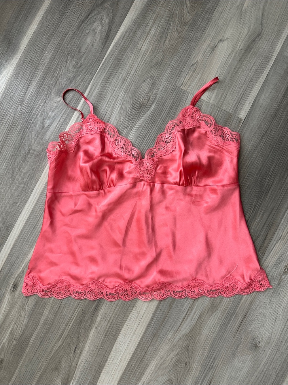 Coral Pin Silk Lace Trim Camisole